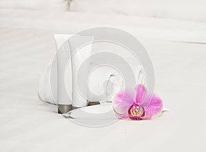 Set of cosmetic bottles on a white background