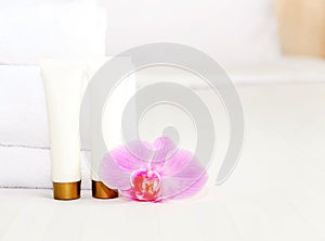 Set of cosmetic bottles on a white background