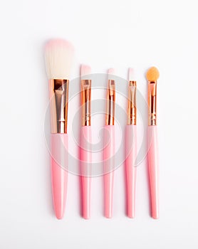 A set of cosmetic brushes. Makeup brushes.