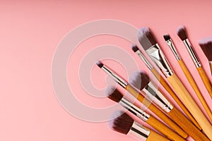A set of cosmetic brushes. Makeup brushes.