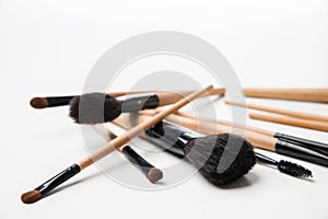 Set of cosmetic brushes on a white background