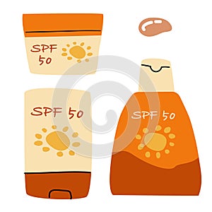 set of cosmetic product with protection spf50