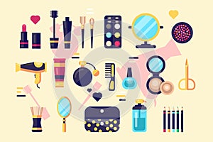 Set of cosmetics beauty and makeup icons.