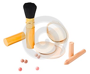 Set of cosmetics and make-up tools isolated