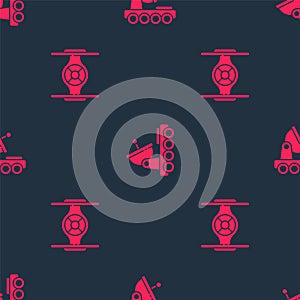 Set Cosmic ship and Mars rover on seamless pattern. Vector