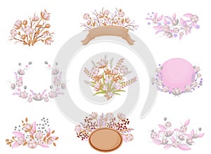 Set of cotton compositions. Vector illustration on white background.