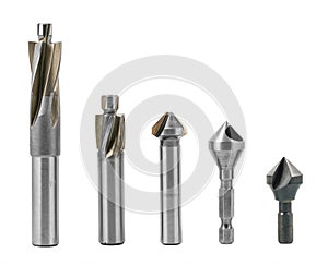 Set of counterbores and countersinks isolated on a white background