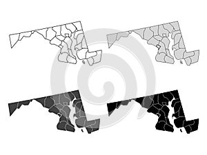 Set of Counties Maps of US State of Maryland