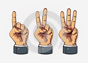 Set of counting one two three hand sign. Three steps or options concept.