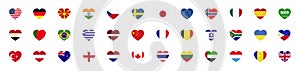 Set country national flag in heart form. Collection flags of different countries icon - vector