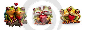 Set of couple of frogs with heart. AI generative