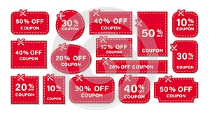 Set of Coupon. Scissors cut template and dashed line. Gift Coupon element template, graphics design. Voucher promo code. Sale,