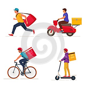 Set of couriers on different delivery vehicles