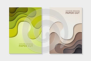 Set of cover design abstract with green and brown paper cut shapes. Cover design with abstract background.