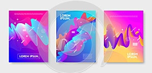 Set of cover design with abstract multicolored flow shapes. Vector illustration template. Universal abstract design for covers
