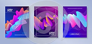 Set of cover design with abstract multicolored flow shapes. Vector illustration template. Universal abstract design for covers