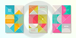 Set of cover design with simple abstract geometric shapes. Vector illustration template.