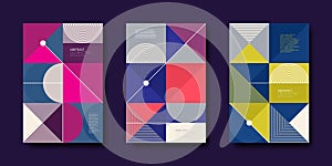 Set of cover design with simple abstract geometric shapes. Vector illustration template.