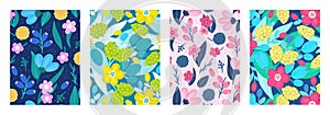Set of cover templates with beautiful flowers. Colorful artistic backgrounds with floral decorations. Spring