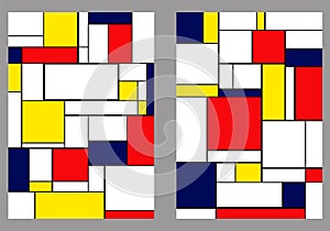 Set of 2 covers. Piet Mondrian style. A4 vertical orientation pages. Vector. 2 couvertures. For notebooks  reports  copybooks photo