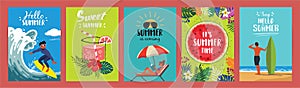 Set of covers for social media stories, cards, flyer, poster, cmobile app, banner and advertising. Summer vacation concept.