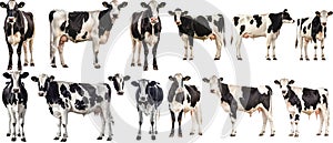 Set of cow with front side and back views isolated