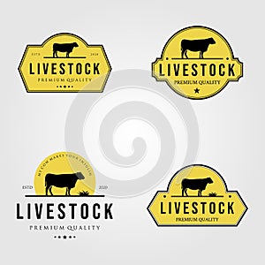 Set of cow livestock logo vintage vector illustration design