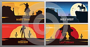 Set of Cowboy banners. Rodeo. Wild West banner. Texas. Vector illustration.