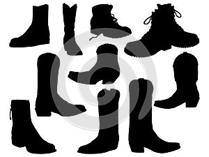 Set of Cowboy Boots silhouette vector art