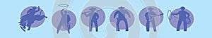 Set of cowboy cartoon icon design template with various models. vector illustration isolated on blue background