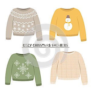 Set of cozy sweaters with Christmas patterns