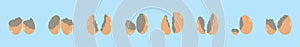 Set of cracked eggs cartoon icon design template with various models. vector illustration isolated on blue background