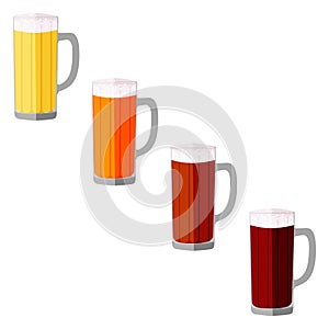 Set with craft beer in mug glasses for banners, flyers, posters, cards. Light and dark beer, ale, and lager