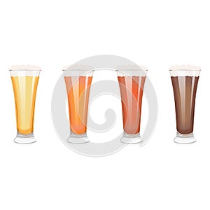 Set with craft beer in pilsner glasses for banners, flyers, posters, cards. Light and dark beer, ale, and lager