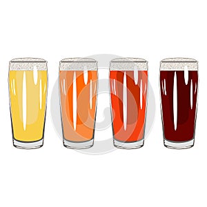 Set with craft beer in willi becher glass for banners, flyers, posters, cards. Light and dark beer, ale, lager. Beer Day photo