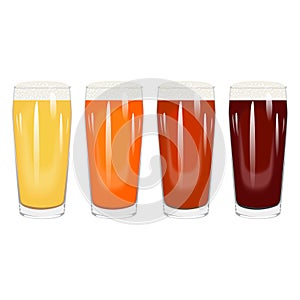 Set with craft beer in willi becher glass for banners, flyers, posters, cards. Light and dark beer, ale, and lager. Beer photo