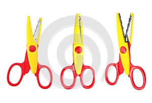 Set of craft scissors on white background