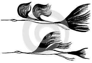 Set of crane birds. brush stroke illustration.