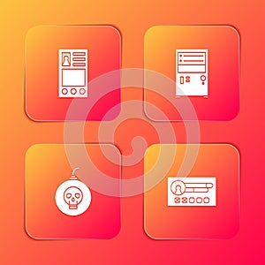 Set Create account screen, Computer, Bomb ready to explode and icon. Vector