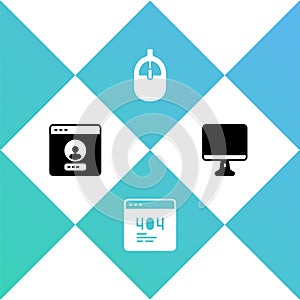 Set Create account screen, Page with 404 error, Computer mouse and monitor icon. Vector