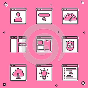 Set Create account screen, Search engine, Digital speed meter, Browser window, Web developer programming code, with