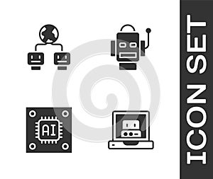 Set Creating robot, Artificial intelligence, Processor with microcircuits CPU and Robot icon. Vector