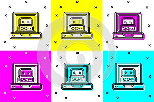 Set Creating robot icon isolated on color background. Artificial intelligence, machine learning, cloud computing. Vector