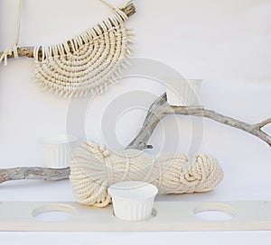 Set for creating wall panels using macrame technique.