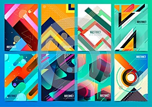 Set of 8 creative cards, square brochure template design. Abstract colorful business background, modern stylish .