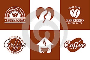 Set of creative  coffee cup with beans and love coffee house logo design