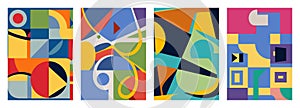 Set of creative geometric cards. Abstract geometry grid patterns