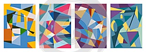 Set of creative geometric cards. Abstract geometry grid patterns