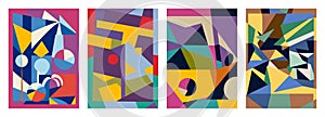 Set of creative geometric cards. Abstract geometry grid patterns