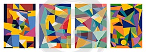 Set of creative geometric cards. Abstract geometry grid patterns